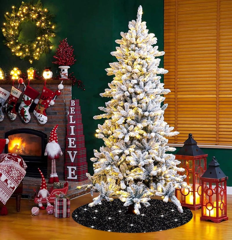 PATYDEST Black Christmas Tree Skirt 36 Inch Sparkly Sequin Tree Skirt Velvet Tree Skirt Holiday Tree Mat for for Artificial Trees Fall Christmas Tree Skirts for Black Christmas Tree Decorations - Image 4